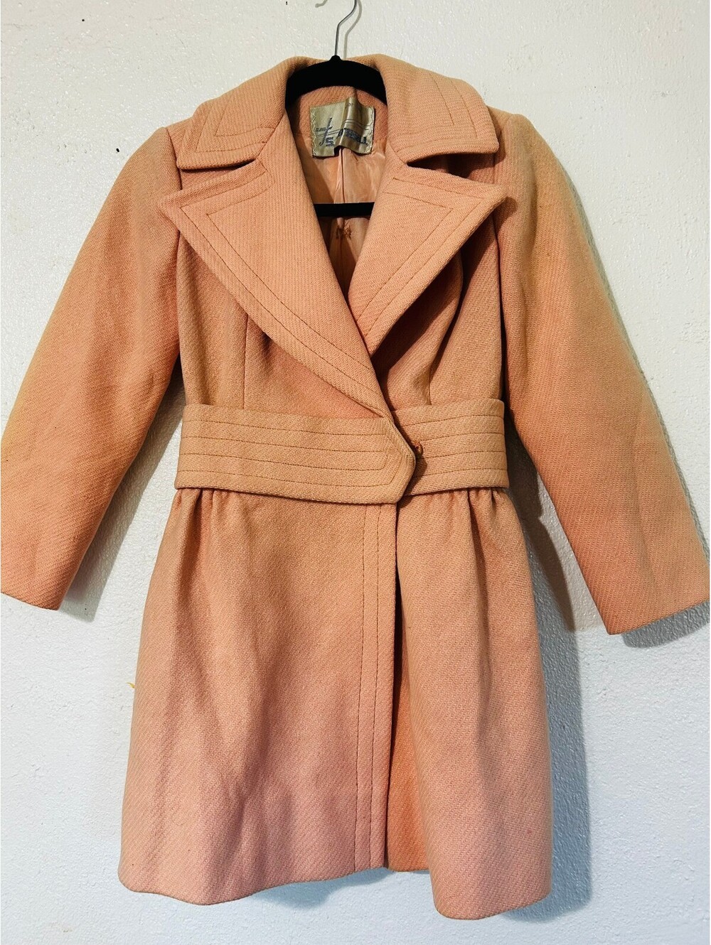 Vintage Youthcraft Peach Pink Belted Swing Coat Snap Front Lined Extra Small